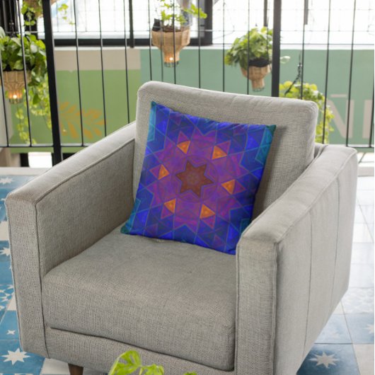 モザイク万華鏡のように千変万化するパターンフラワーピンクブルーとイエロー クッション