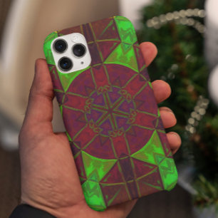 モザイク万華鏡のように千変万化するパターンフラワーピンク緑と黄色 iPhone 11 ケース