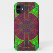 モザイク万華鏡のように千変万化するパターンフラワーピンク緑と黄色 Case-Mate iPhoneケース (裏面)