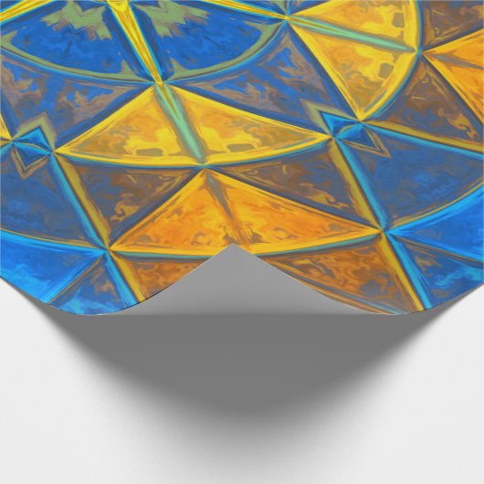 モザイク万華鏡のように千変万化するパターンフラワーブルーとイエロー ラッピングペーパー (角)