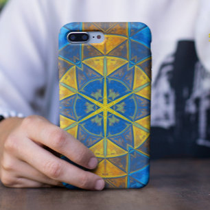 モザイク万華鏡のように千変万化するパターンフラワーブルーとイエロー iPhone 11 ケース