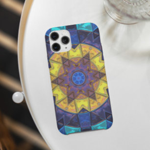 モザイク万華鏡のように千変万化するパターンフラワーブルーとイエロー iPhone 11 ケース