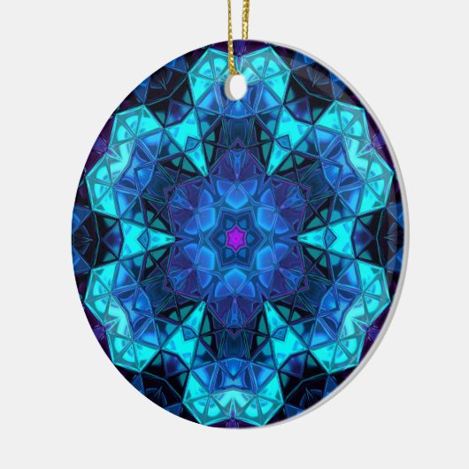 モザイク万華鏡のように千変万化するパターンフラワーブルーとパープル セラミックオーナメント (左)