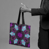 モザイク万華鏡のように千変万化するパターンフラワーブルーとパープル トートバッグ