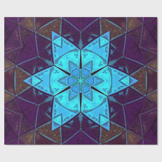 モザイク万華鏡のように千変万化するパターンフラワーブルーとパープル ラッピングペーパー (フラット)