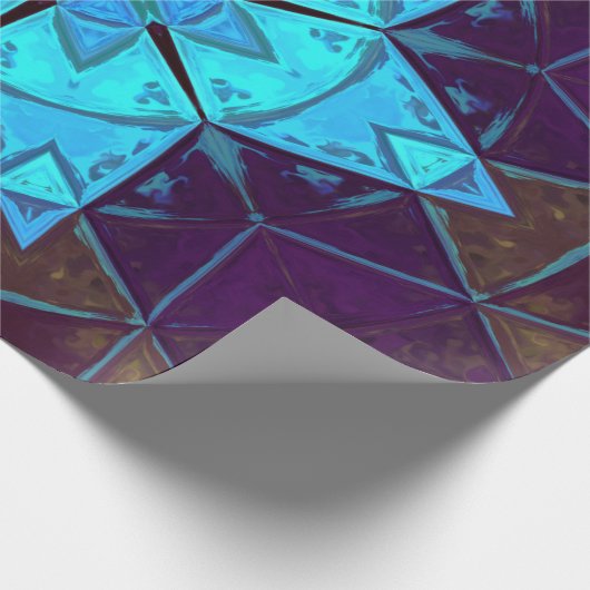 モザイク万華鏡のように千変万化するパターンフラワーブルーとパープル ラッピングペーパー (角)