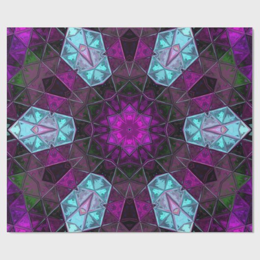 モザイク万華鏡のように千変万化するパターンフラワーブルーとパープル ラッピングペーパー (フラット)