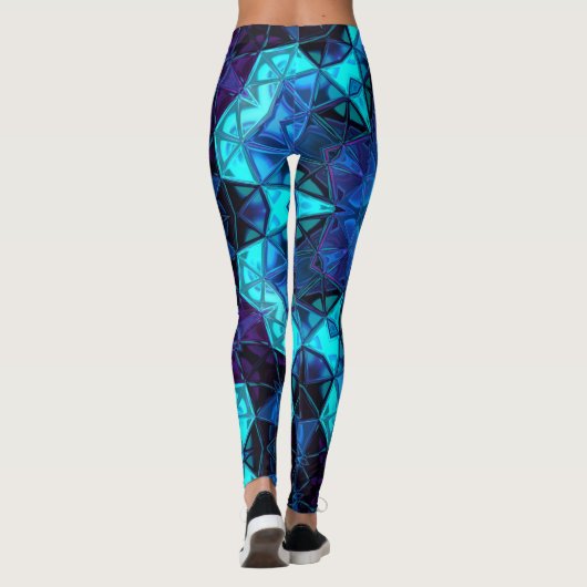 モザイク万華鏡のように千変万化するパターンフラワーブルーとパープル レギンス (裏面)