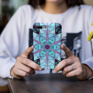 モザイク万華鏡のように千変万化するパターンフラワーブルーとレッド iPhone 11 ケース