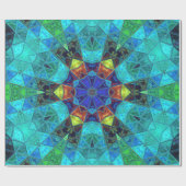 モザイク万華鏡のように千変万化するパターンフラワーブルーグリーンとオレンジ ラッピングペーパー (フラット)