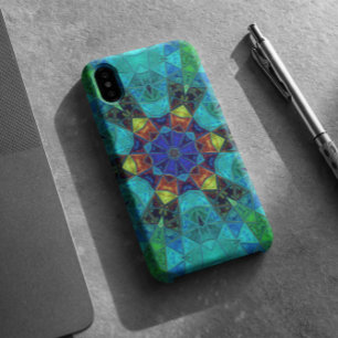モザイク万華鏡のように千変万化するパターンフラワーブルーグリーンとオレンジ iPhone 11 ケース