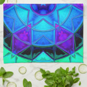 モザイク万華鏡のように千変万化するパターンフラワーブルーパープルとティール(緑がかった色) キッチンタオル (折り畳み)