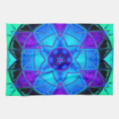 モザイク万華鏡のように千変万化するパターンフラワーブルーパープルとティール（緑がかった色） キッチンタオル (横)