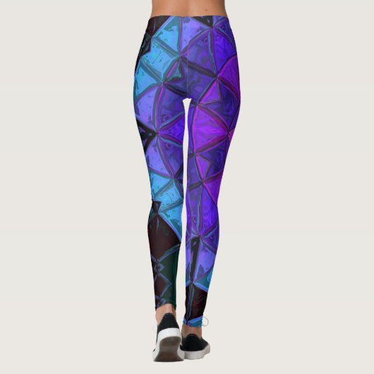 モザイク万華鏡のように千変万化するパターンフラワーブルーパープルとブラック レギンス (裏面)