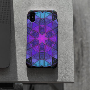 モザイク万華鏡のように千変万化するパターンフラワーブルーパープルとブラック iPhone 11 ケース