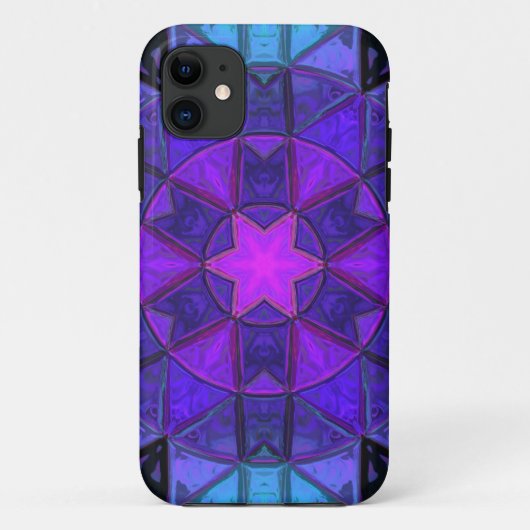 モザイク万華鏡のように千変万化するパターンフラワーブルーパープルとブラック Case-Mate iPhoneケース (裏面)