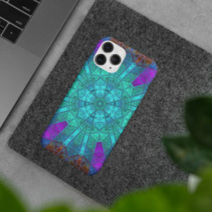 モザイク万華鏡のように千変万化するパターンフラワーブルーパープル&レッド iPhone 11 ケース