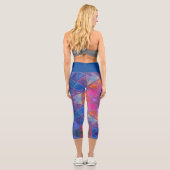 モザイク万華鏡のように千変万化するパターンフラワーブルーピンクとイエローレ カプリレギンス (裏面)