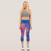 モザイク万華鏡のように千変万化するパターンフラワーブルーピンクとイエローレ カプリレギンス (正面)