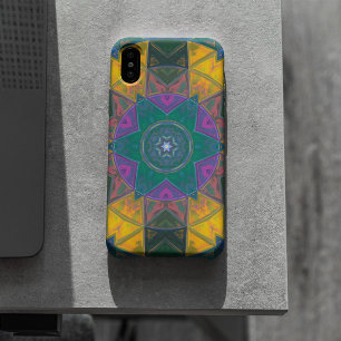 モザイク万華鏡のように千変万化するパターンフラワーブルー黄色とピンク iPhone 11 ケース