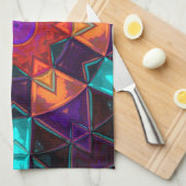 モザイク万華鏡のように千変万化するパターンフラワーレッドオレンジとブルー キッチンタオル (四つ折り)