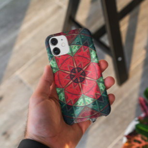モザイク万華鏡のように千変万化するパターンフラワーレッド&ティール(緑がかった色) iPhone 11 ケース
