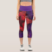 モザイク万華鏡のように千変万化するパターンフラワーレッド&パープルレギンス カプリレギンス (正面)