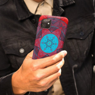 モザイク万華鏡のように千変万化するパターンフラワーレッド&ブルー iPhone 11 ケース