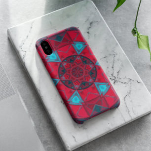 モザイク万華鏡のように千変万化するパターンフラワーレッド&ブルー iPhone 11 ケース