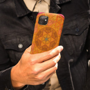 モザイク万華鏡のように千変万化するパターン花赤オレンジと黒 iPhone 11 ケース