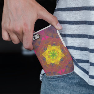 モザイク万華鏡のように千変万化するパターン花黄紫とピンク iPhone 11 ケース