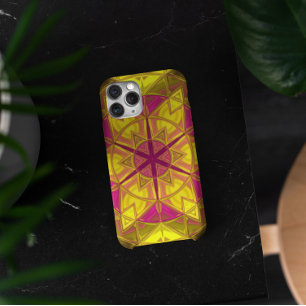 モザイク万華鏡のように千変万化するパターン花黄色とピンク iPhone 11 ケース
