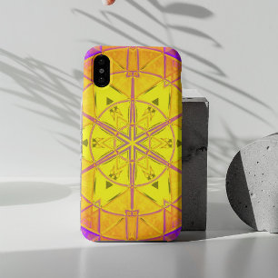 モザイク万華鏡のように千変万化するパターン花黄色と紫 iPhone 11 ケース