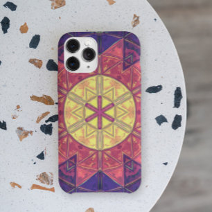 モザイク万華鏡のように千変万化するパターン花黄色ピンクと紫 iPhone 11 ケース