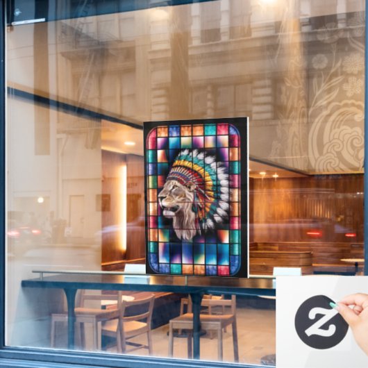 モザイク付きバックライト付きステンドグラス窓 –  ウィンドウサイン (カフェ窓)