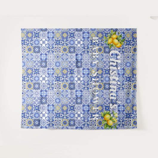 モザイク地中海のタイル赤ちゃんシャワー背景 タペストリー (正面(横))