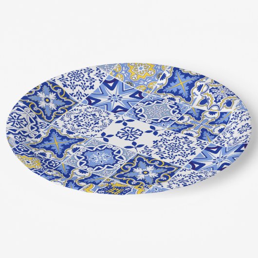 モザイク地中海のタイル赤ちゃんシャワー ペーパープレート (アングル)