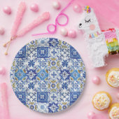 モザイク地中海のタイル青い誕生日パーティー ペーパープレート (パーティー)