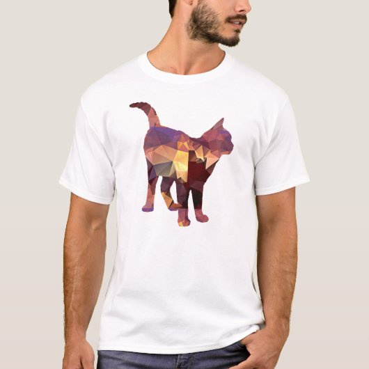 モザイク多角形の永続的な茶色のぶち猫ブラウン及びタン Tシャツ (正面)