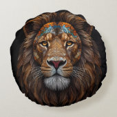 モザイク威厳のあるライオン頭 ラウンドクッション (裏面)