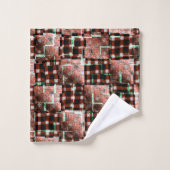 モザイク市松模様にを施した赤い風変わり正方形 バスタオルセット (ウォッシュタオル)