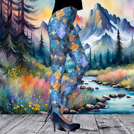 モザイク市松模様に幾何パターンレギンス レギンス