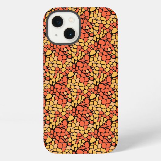 モザイク抽象パターン タイル 黄色 オレンジ 黒 iPhoneケース (裏面)