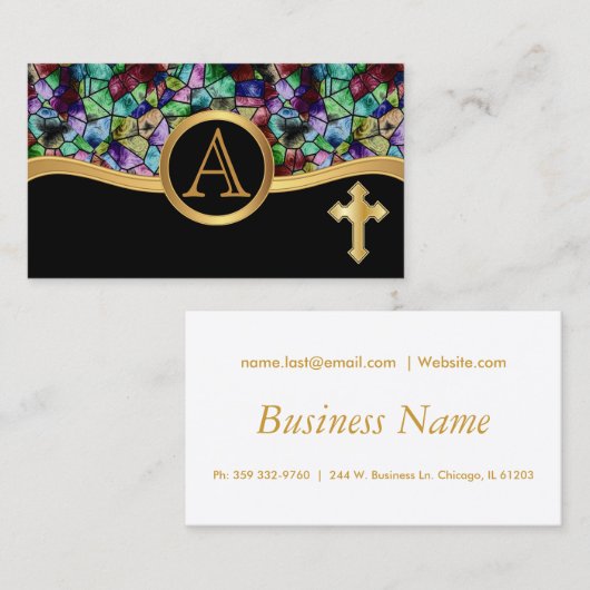 モザイク抽象芸術のステンドグラス|の金十字 名刺 (正面/裏面)