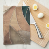 モザイク抽象芸術アート – トープとエメラルド キッチンタオル (四つ折り)