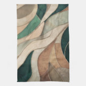 モザイク抽象芸術アート – トープとエメラルド キッチンタオル (縦)