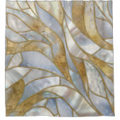 モザイク抽象芸術アート – 真珠、月石、金ゴールド シャワーカーテン (正面)