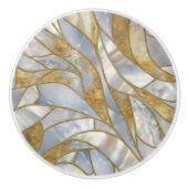 モザイク抽象芸術アート – 真珠、月石、金ゴールド セラミックノブ (正面)