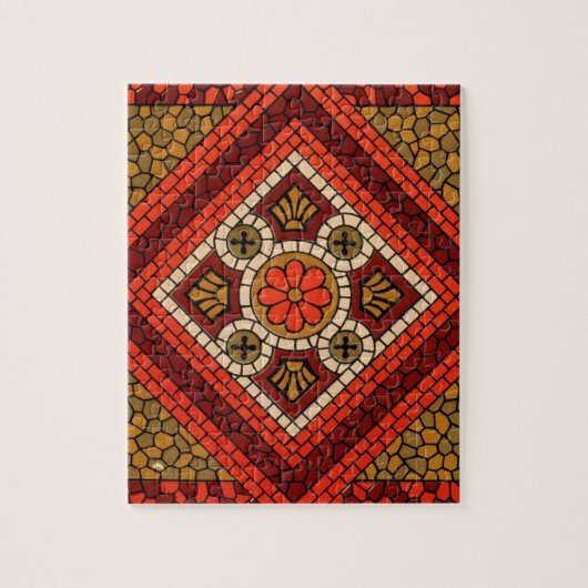 モザイク抽象芸術フローラアート赤と茶色 ジグソーパズル (縦)