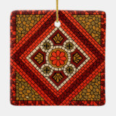 モザイク抽象芸術フローラアート赤と茶色 セラミックオーナメント (裏面)